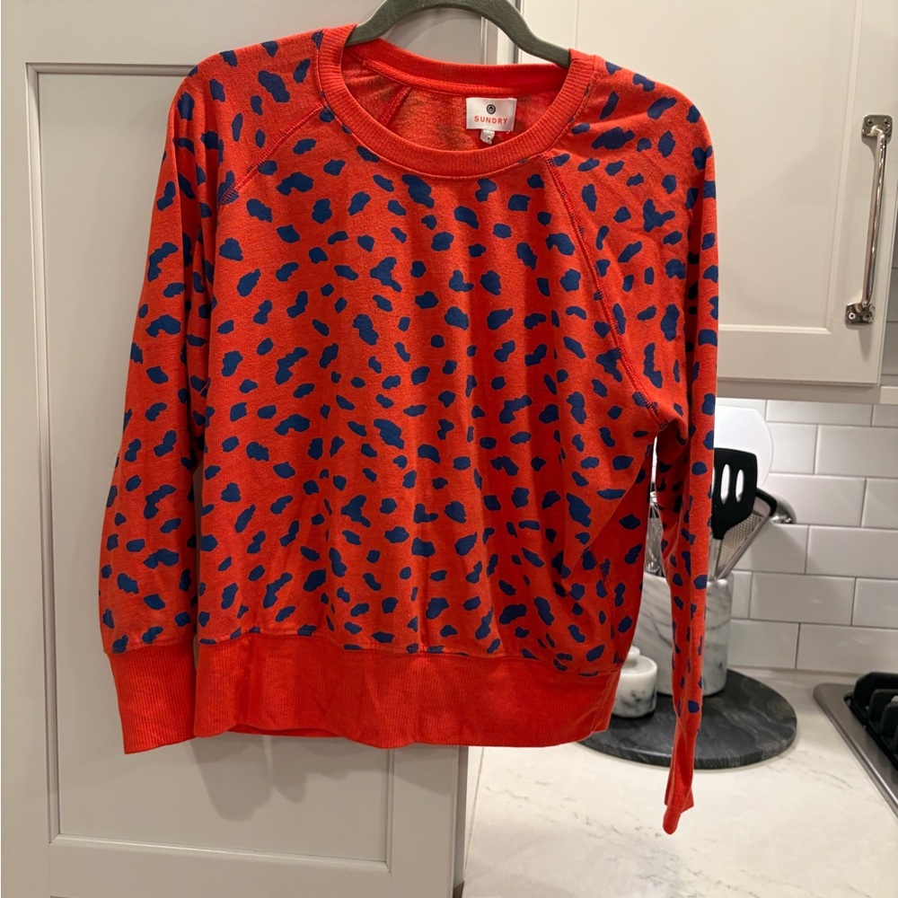 Coral and Blue Leopard Print Sweatshirt